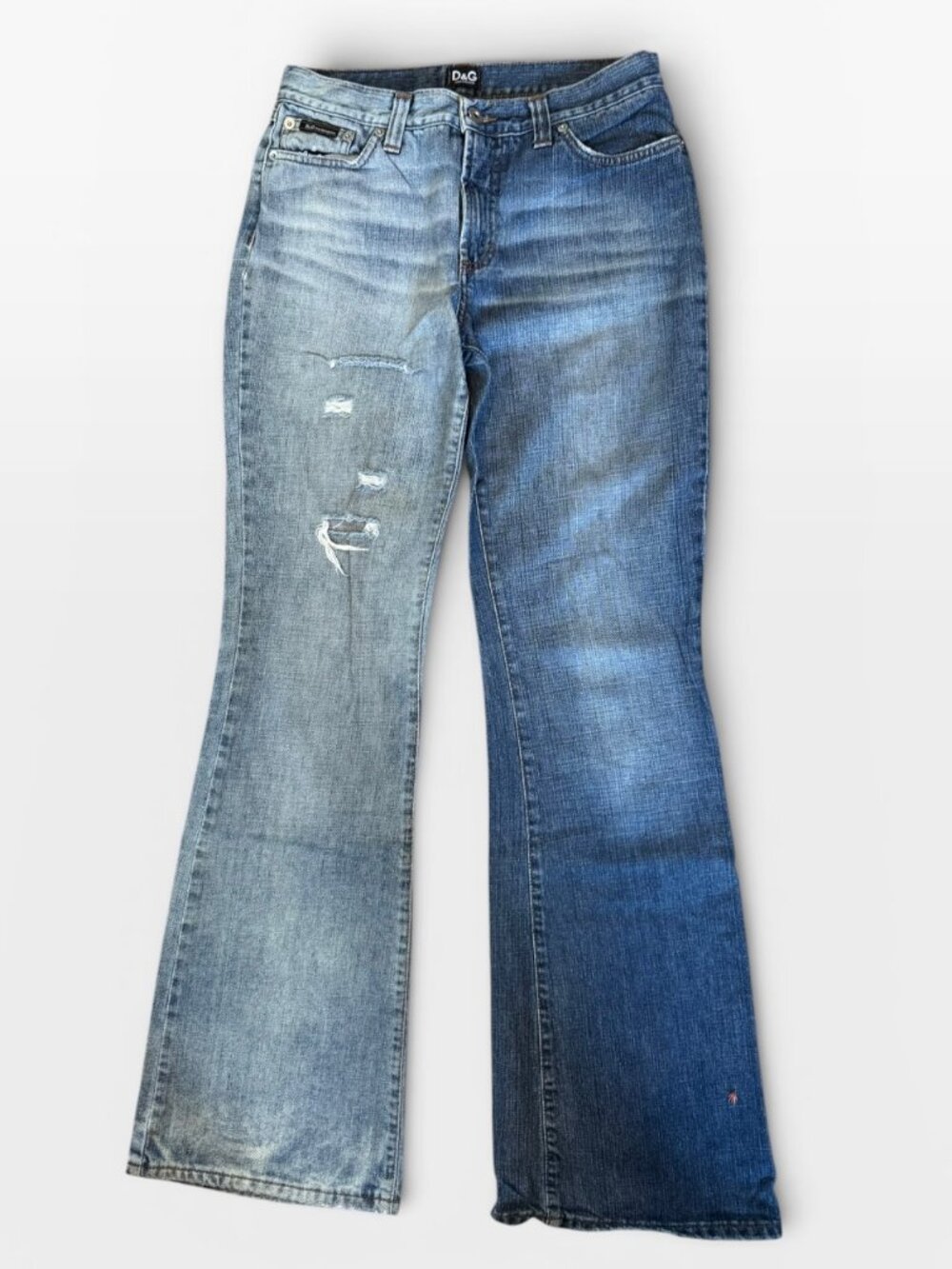 Vintage D&G Split Wash Flare Jeans 28” Waist Y2K Made in Italy Two Tone Distress